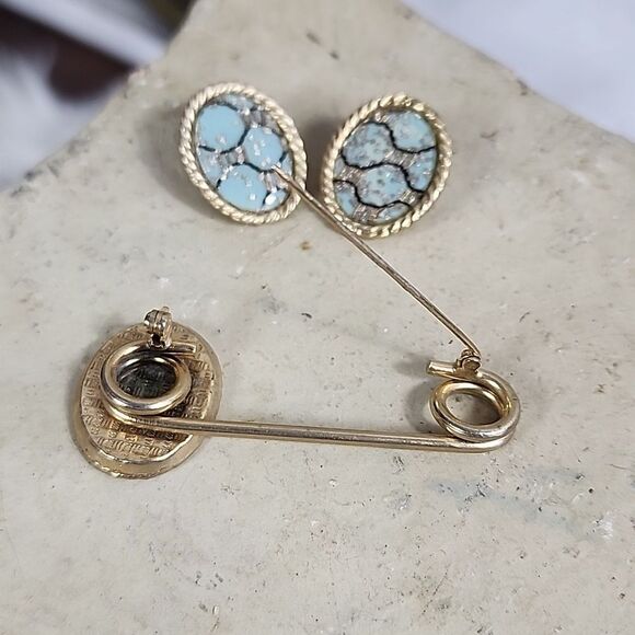 Vintage Confetti Clip~on Earrings and Safety Pin Style Brooch - Picture 5 of 8
